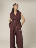 LINEN SLEEVELESS SUIT-PANT